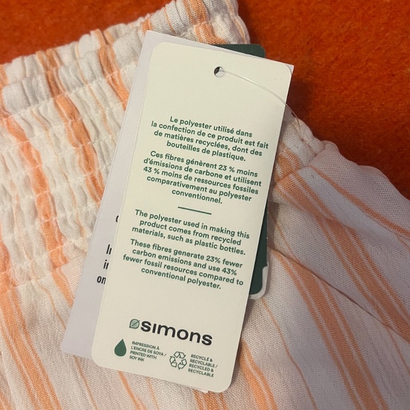 Eco-friendly ecru and pastel orange stripes summer high rise lounge shorts NWT - Picture 7 of 12